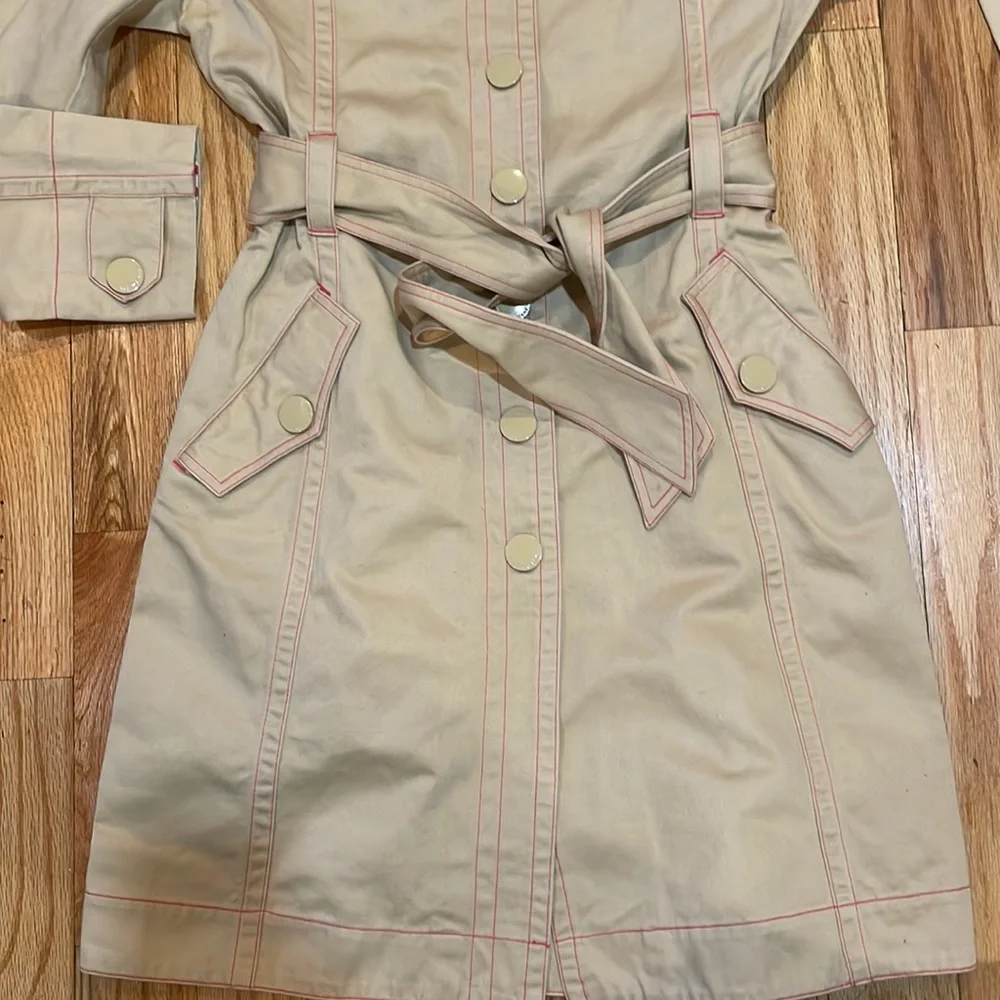 NEW Vintage Khaki Y2K Tommy Hilfiger Jeans  Cotton Tan Trench Coat Snap closur…